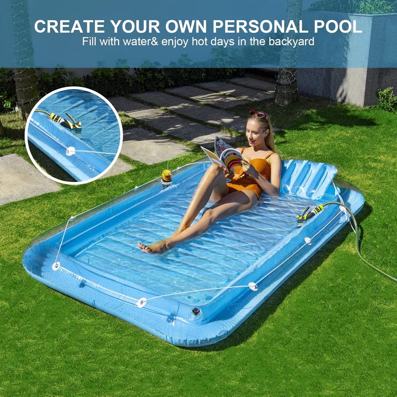 SLLAK Inflatable Pool Floats Lounger for Adults, Blow Up Tanning Pool Raft Sun Tan Tub with Inflatable Pillow for Family Outdoor, Garden, Backyard Summer Water Party (14+ Year Old) - Image 5