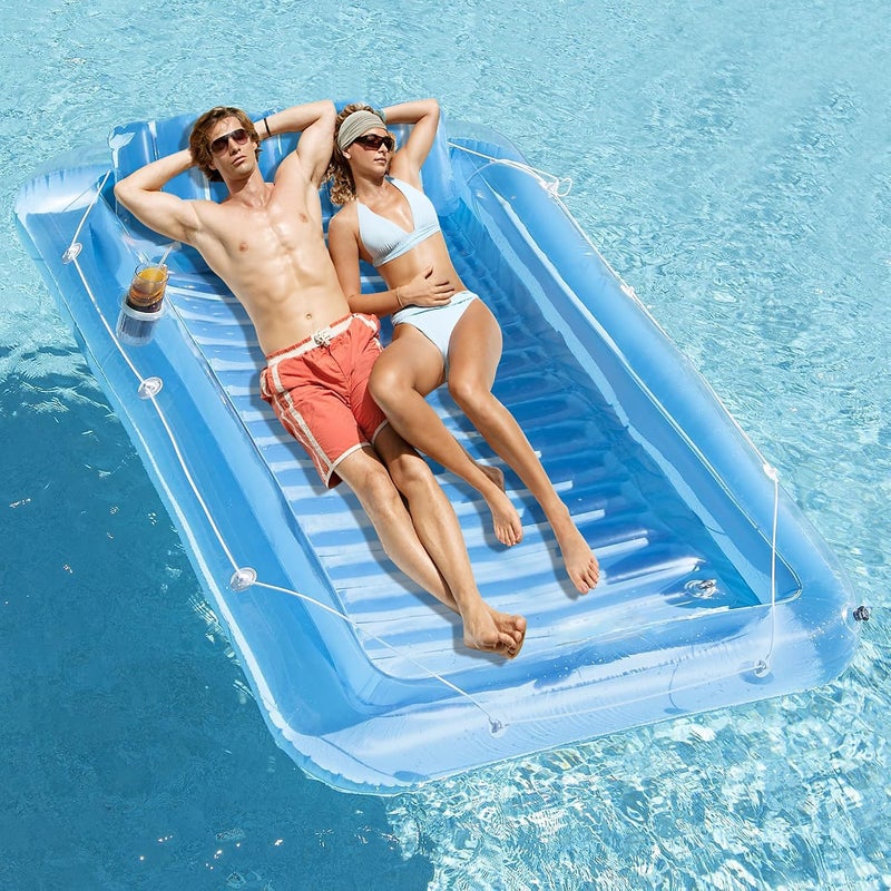 SLLAK Inflatable Pool Floats Lounger for Adults, Blow Up Tanning Pool Raft Sun Tan Tub with Inflatable Pillow for Family Outdoor, Garden, Backyard Summer Water Party (14+ Year Old) - Image 1