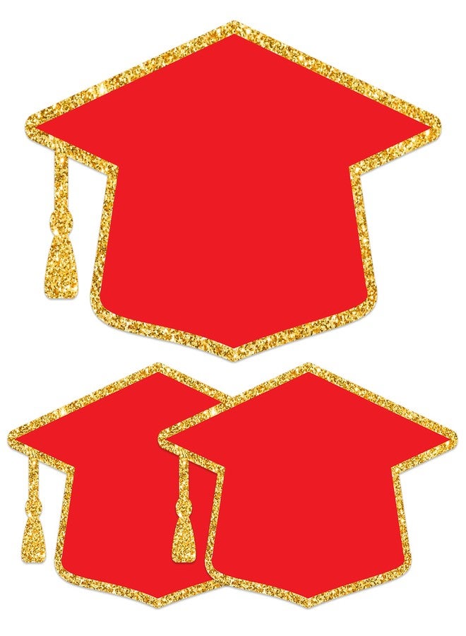 Lucleag 50PCS Graduation Hat Cutouts Grad Caps, Red Gold Graduation Caps Paper Cut-Outs for 2026 High School College Graduation Party Favor Bulletin Board Decorations, Double Size 6x3.5in - Image 1