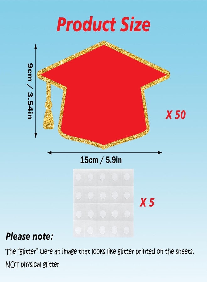 Lucleag 50PCS Graduation Hat Cutouts Grad Caps, Red Gold Graduation Caps Paper Cut-Outs for 2026 High School College Graduation Party Favor Bulletin Board Decorations, Double Size 6x3.5in - Image 2