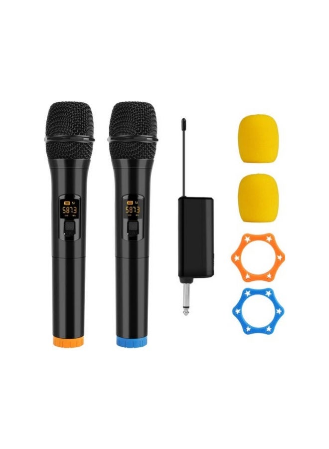 أكاليكس ميكروفون كاريوكي لاسلكي مزدوج عالي الجودة، ميكروفون محمول باليد بتقنية UHF مع جهاز استقبال قابل لإعادة الشحن، مناسب للفعاليات والعروض. - Image 1