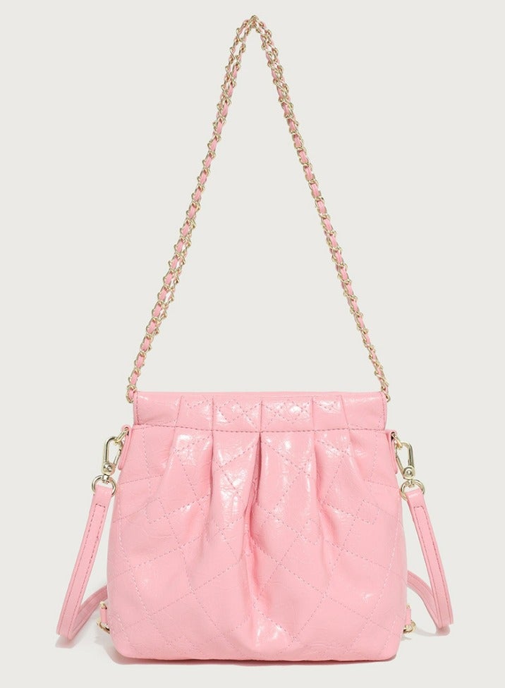 Loquat Small Bucket Bag for Women Simple Style Hobo Backpack Handbag Pink  - Image 1