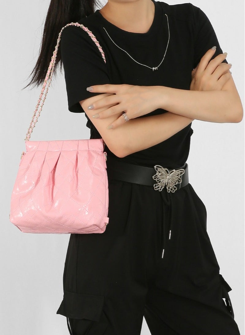 Loquat Small Bucket Bag for Women Simple Style Hobo Backpack Handbag Pink  - Image 2