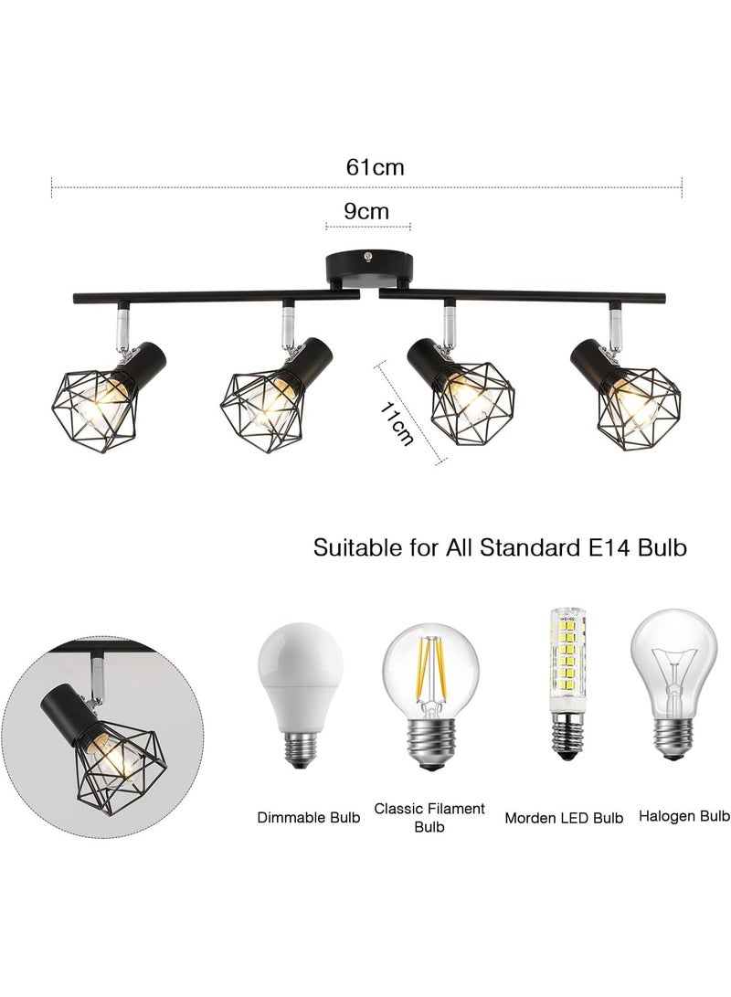 فورتي مصباح سقف دوار بأربعة اتجاهات، مصابيح سقف ريترو، أسود معدني، بظلال قفصية، مناسب للمطبخ وغرفة المعيشة وغرفة النوم (أبيض طبيعي، مع لمبات). - Image 3