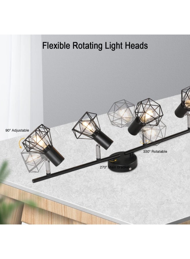 فورتي مصباح سقف دوار بأربعة اتجاهات، مصابيح سقف ريترو، أسود معدني، بظلال قفصية، مناسب للمطبخ وغرفة المعيشة وغرفة النوم (أبيض طبيعي، مع لمبات). - Image 2