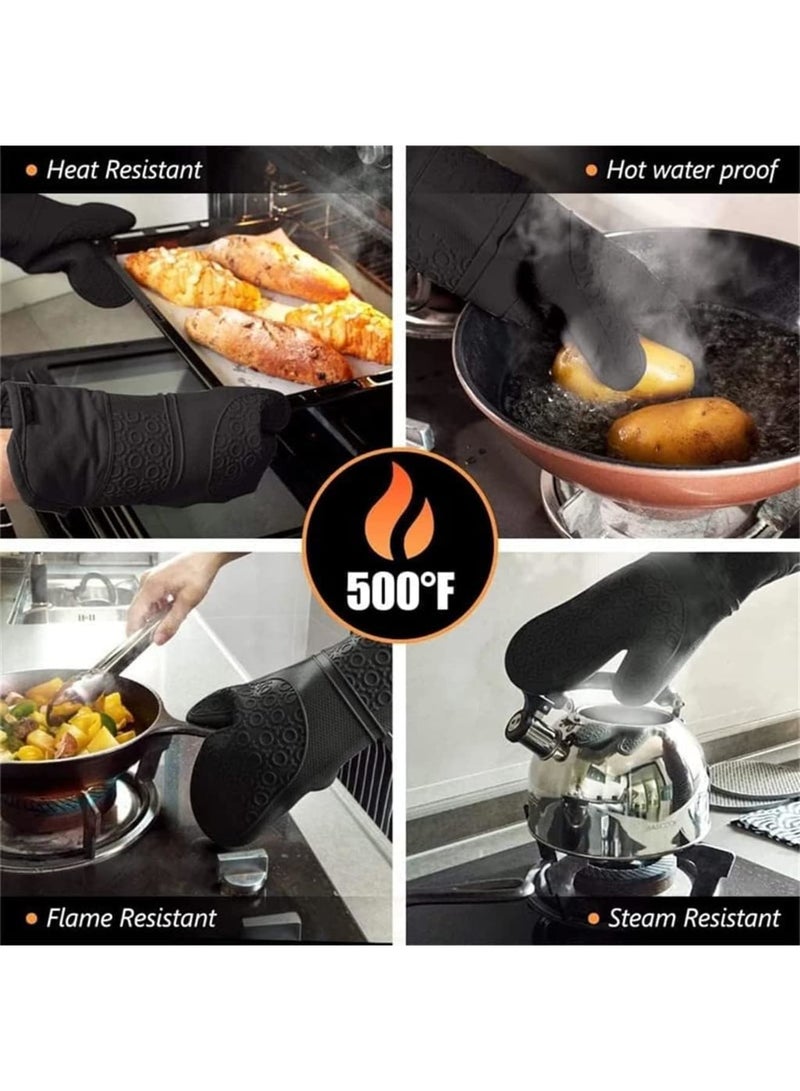 Excefore 6 Pack Extra Long Silicone Kitchen Oven Mitts with Mini Oven Gloves and Hot Pads 550Â°F Heat Resistant Non-Slip BPA Free, Black - Image 5