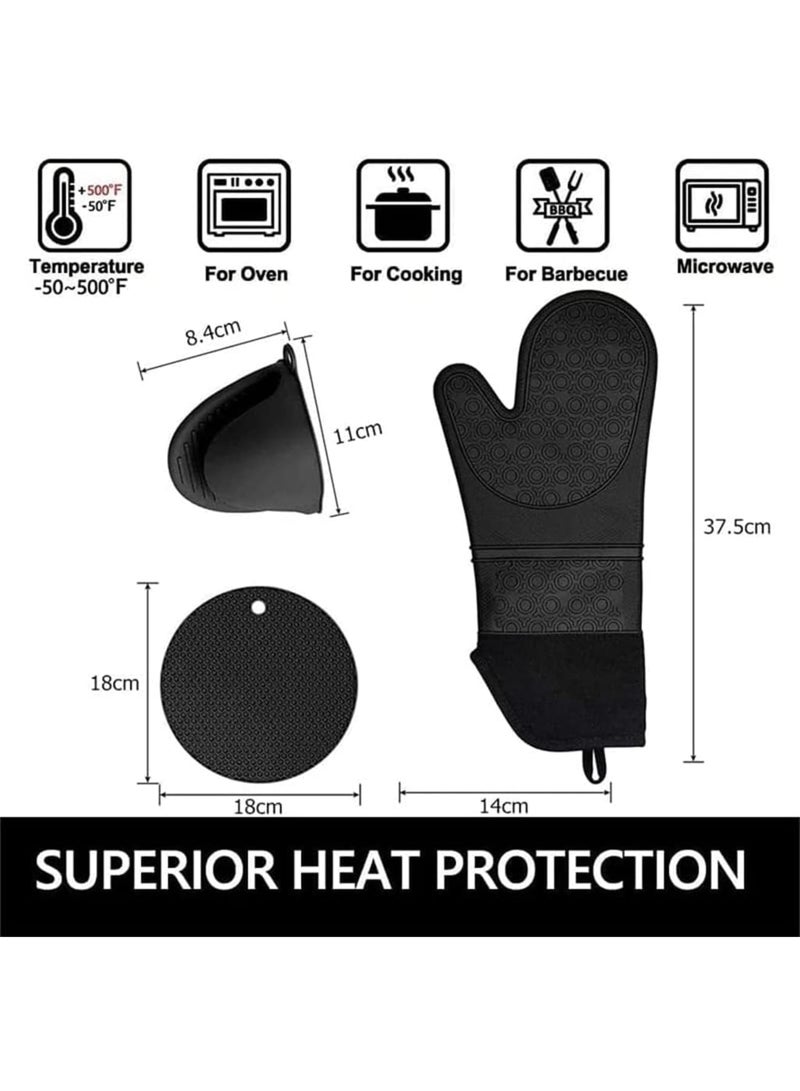 Excefore 6 Pack Extra Long Silicone Kitchen Oven Mitts with Mini Oven Gloves and Hot Pads 550Â°F Heat Resistant Non-Slip BPA Free, Black - Image 4