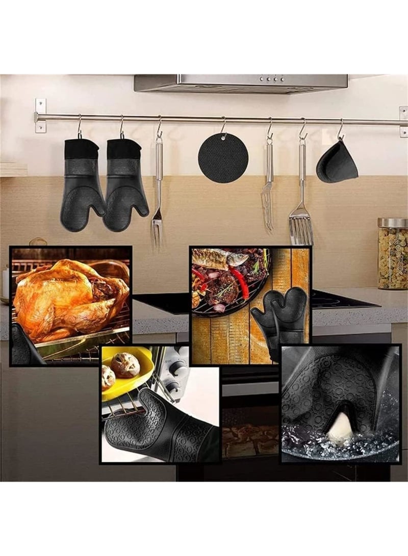 Excefore 6 Pack Extra Long Silicone Kitchen Oven Mitts with Mini Oven Gloves and Hot Pads 550Â°F Heat Resistant Non-Slip BPA Free, Black - Image 2