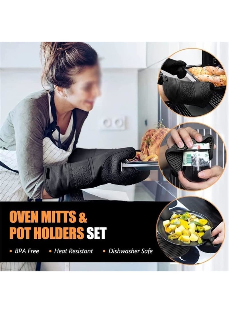 Excefore 6 Pack Extra Long Silicone Kitchen Oven Mitts with Mini Oven Gloves and Hot Pads 550Â°F Heat Resistant Non-Slip BPA Free, Black - Image 3