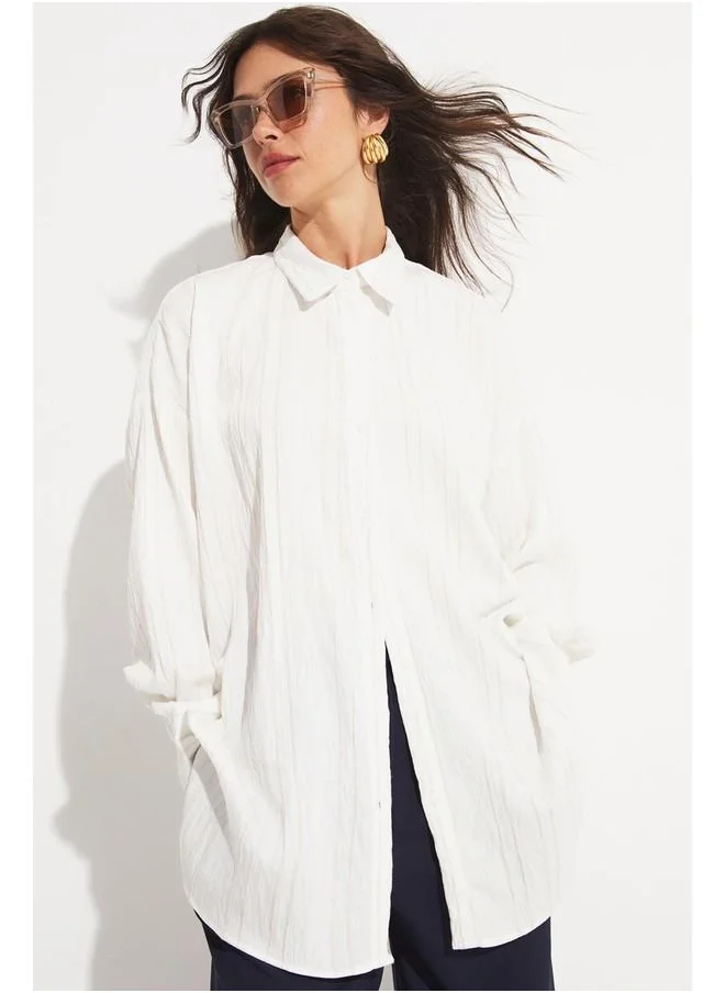 جون June Women Viscose Blend Wide Fit Shirt Ecru