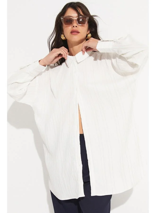 JUNE June Women Viscose Blend Wide Fit Shirt Ecru