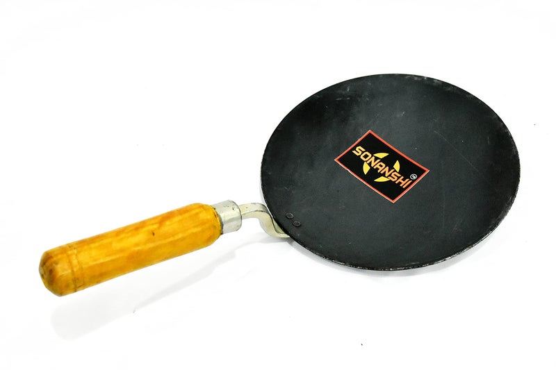 Sonanshi Sonanshi Combo of Iron/Loha/Lokhand Black Premium Durable kadhai (10 Inches) & Pure Iron/Loha Roti/Chapati Tawa (9.5 Inches) with Wooden Handle  - Image 4