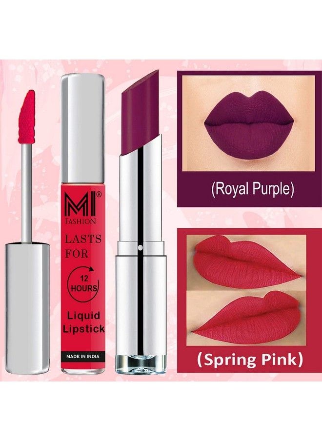 MI FASHION Made In India Lipstick Combo Offers 100% Veg Long Lasting Spring Pink Liquid Matte Lipstick Purple Passion Creamy Matte Lipstick  - Image 4