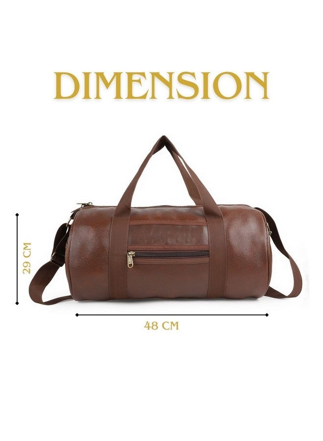 TRUE INDIAN PU-Leather Gym Bag I Gym Duffel Bag with Extra Zip Pocket I Gym Sport/Travel Bag with Shoulder Strap for Men's & Women's (Brown) - Image 2