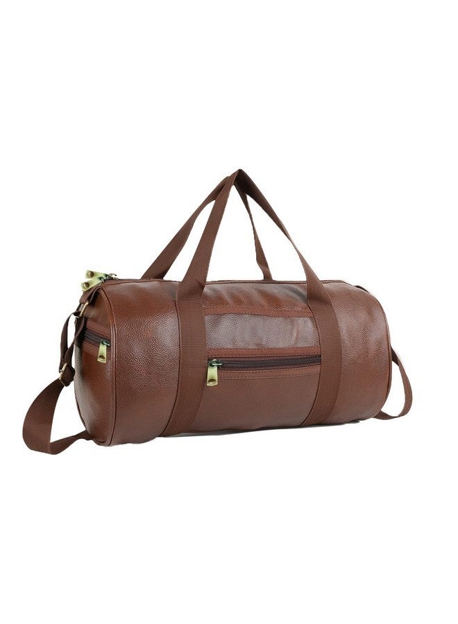 TRUE INDIAN PU-Leather Gym Bag I Gym Duffel Bag with Extra Zip Pocket I Gym Sport/Travel Bag with Shoulder Strap for Men's & Women's (Brown) - Image 1