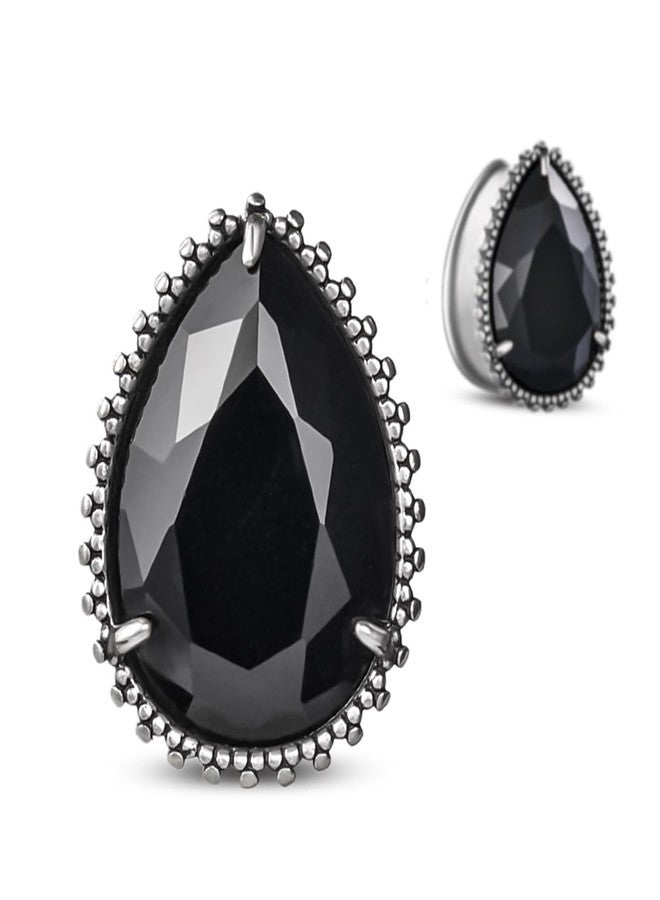 ERKUOO 2PCS Teardrop Zircon Gauges For Ears Double Flared Ear Tunnels and Plugs Flesh Stretchers Expander Body Piercing Jewelry 0g(8mm) - Image 1