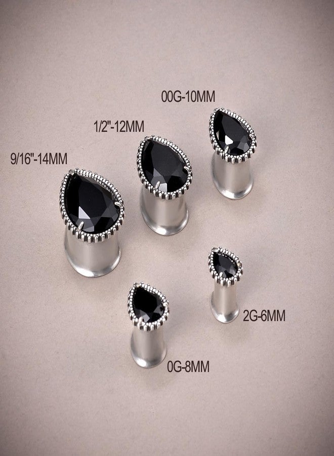 ERKUOO 2PCS Teardrop Zircon Gauges For Ears Double Flared Ear Tunnels and Plugs Flesh Stretchers Expander Body Piercing Jewelry 0g(8mm) - Image 4