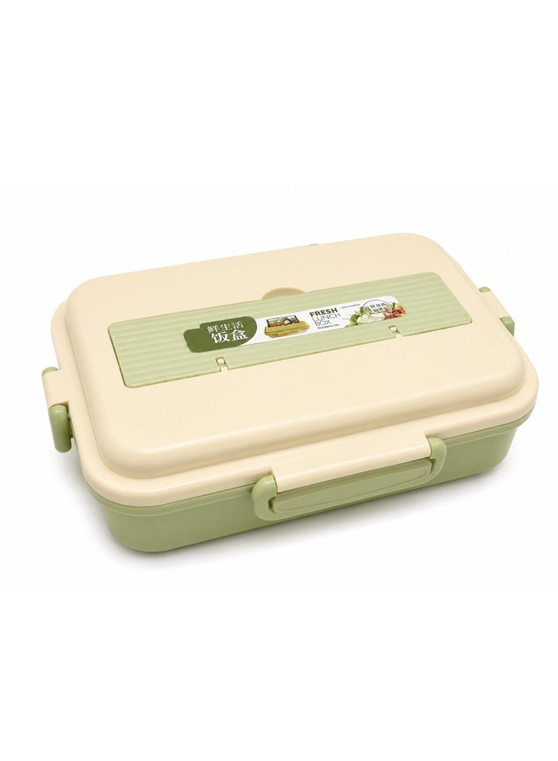 Kids 3-Compartment Lunch Box with Built-in Spoon & Fork – Pastel Green - Image 1