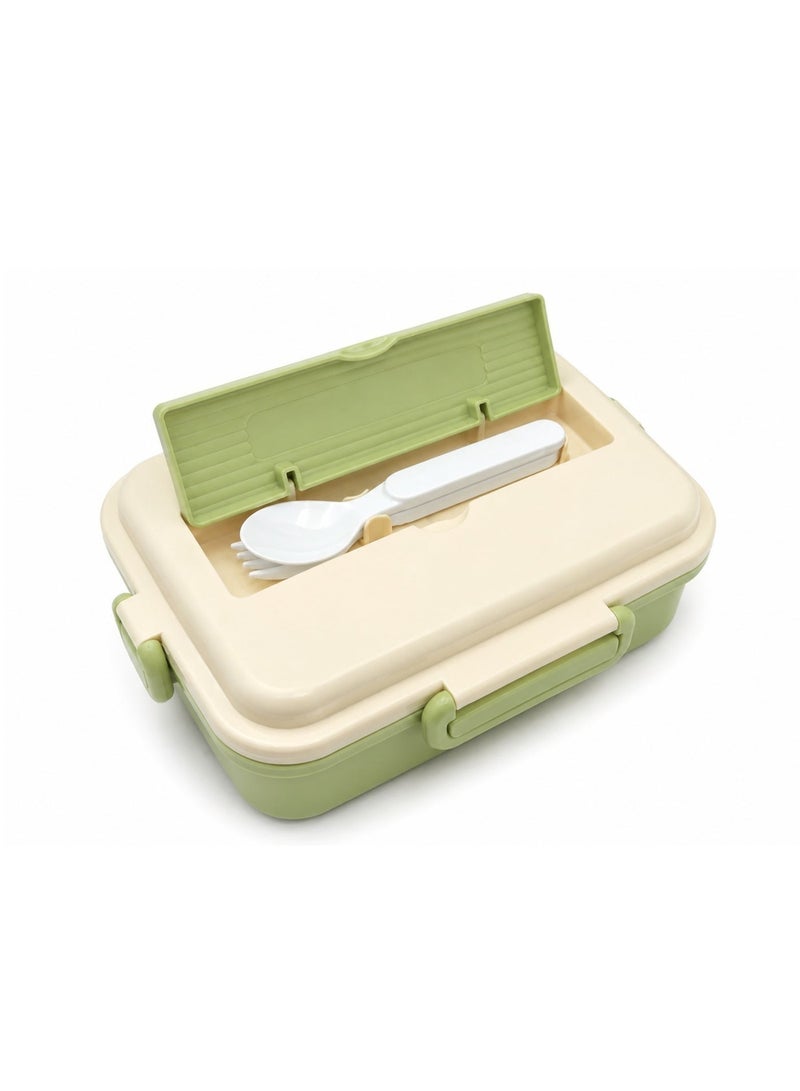 Kids 3-Compartment Lunch Box with Built-in Spoon & Fork – Pastel Green - Image 4