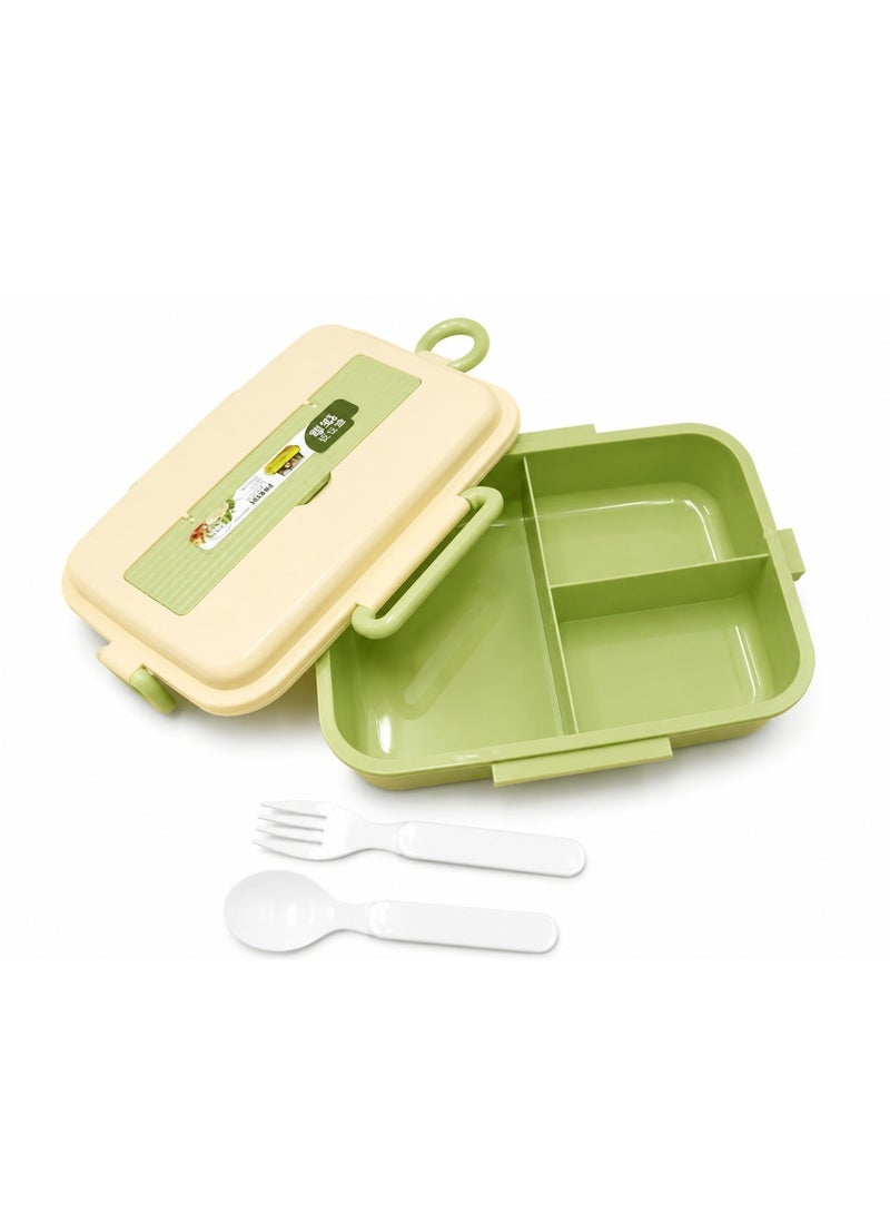 Kids 3-Compartment Lunch Box with Built-in Spoon & Fork – Pastel Green - Image 3