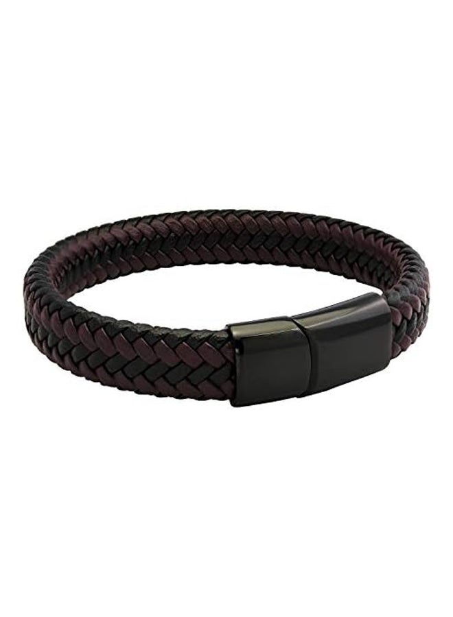 555Jewelry Stainless Steel Magnetic Clasp Braided Brown & Black Leather Bracelet for Men, 9", Metal, - Image 2