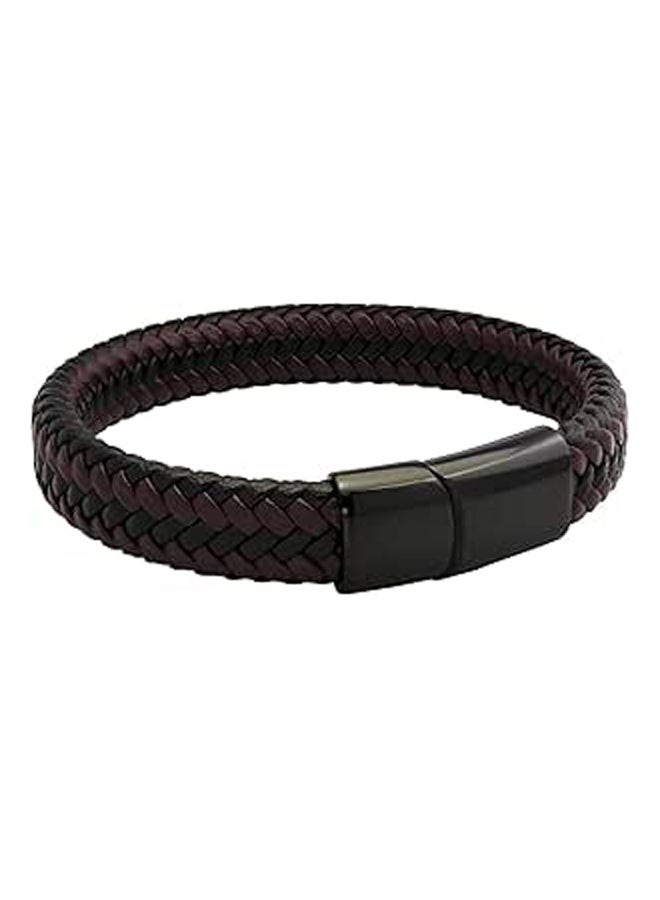 555Jewelry Stainless Steel Magnetic Clasp Braided Brown & Black Leather Bracelet for Men, 9", Metal, - Image 1