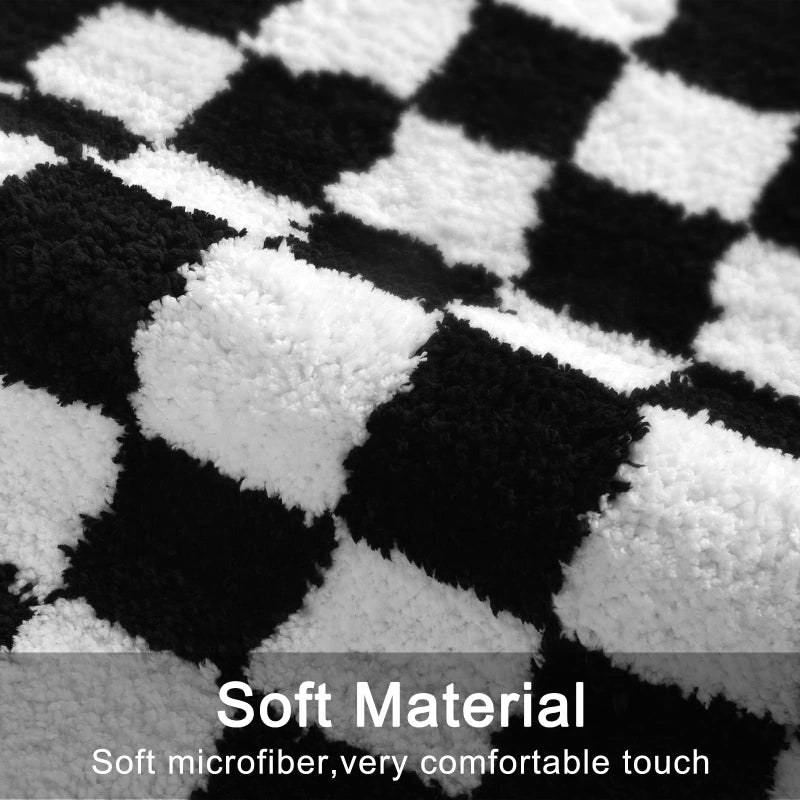 Uphome Bathroom Runner Rug  Black and White Checkered Long Machine Washable Bath Mat Non Slip  18x47 Water Absorbent Soft Microfiber Bath Rug for Tub  Shower  Floor - Image 2