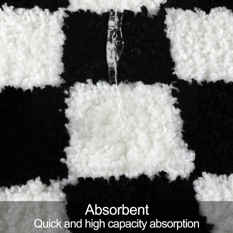 Uphome Bathroom Runner Rug  Black and White Checkered Long Machine Washable Bath Mat Non Slip  18x47 Water Absorbent Soft Microfiber Bath Rug for Tub  Shower  Floor - Image 4