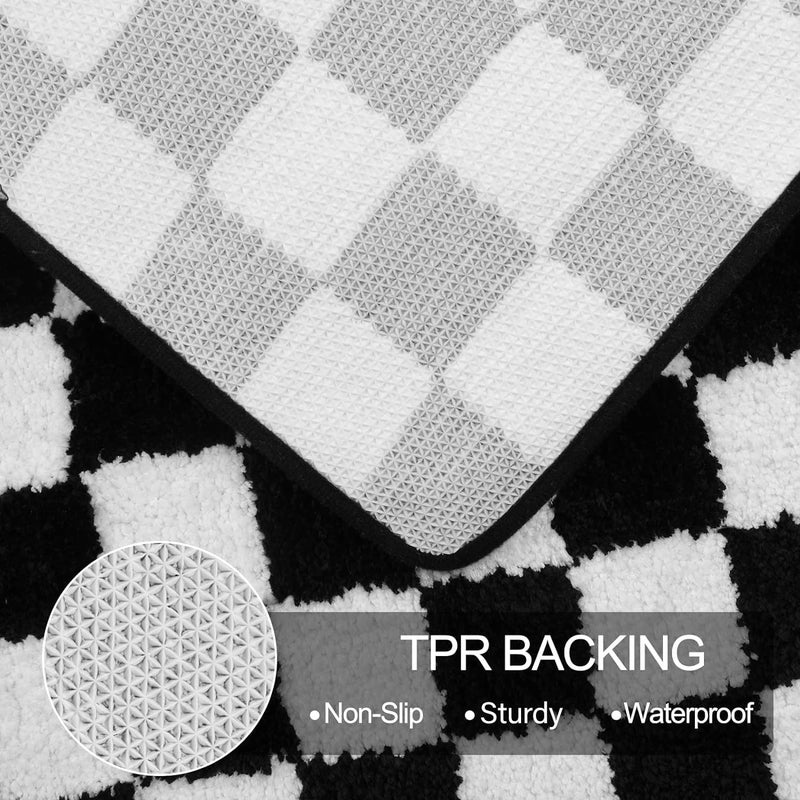 Uphome Bathroom Runner Rug  Black and White Checkered Long Machine Washable Bath Mat Non Slip  18x47 Water Absorbent Soft Microfiber Bath Rug for Tub  Shower  Floor - Image 3
