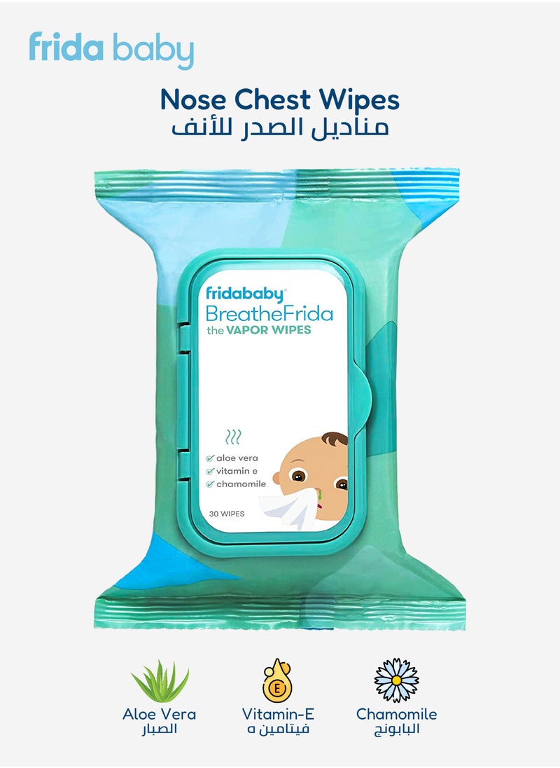 fridababy BreatheFrida Vapor Wipes | Eucalyptus & Aloe Soothing Wipes for Baby's Nose & Chest | Soft, Hydrating & Gentle | Safe Cold & Flu Relief | 30 Count  - Image 1