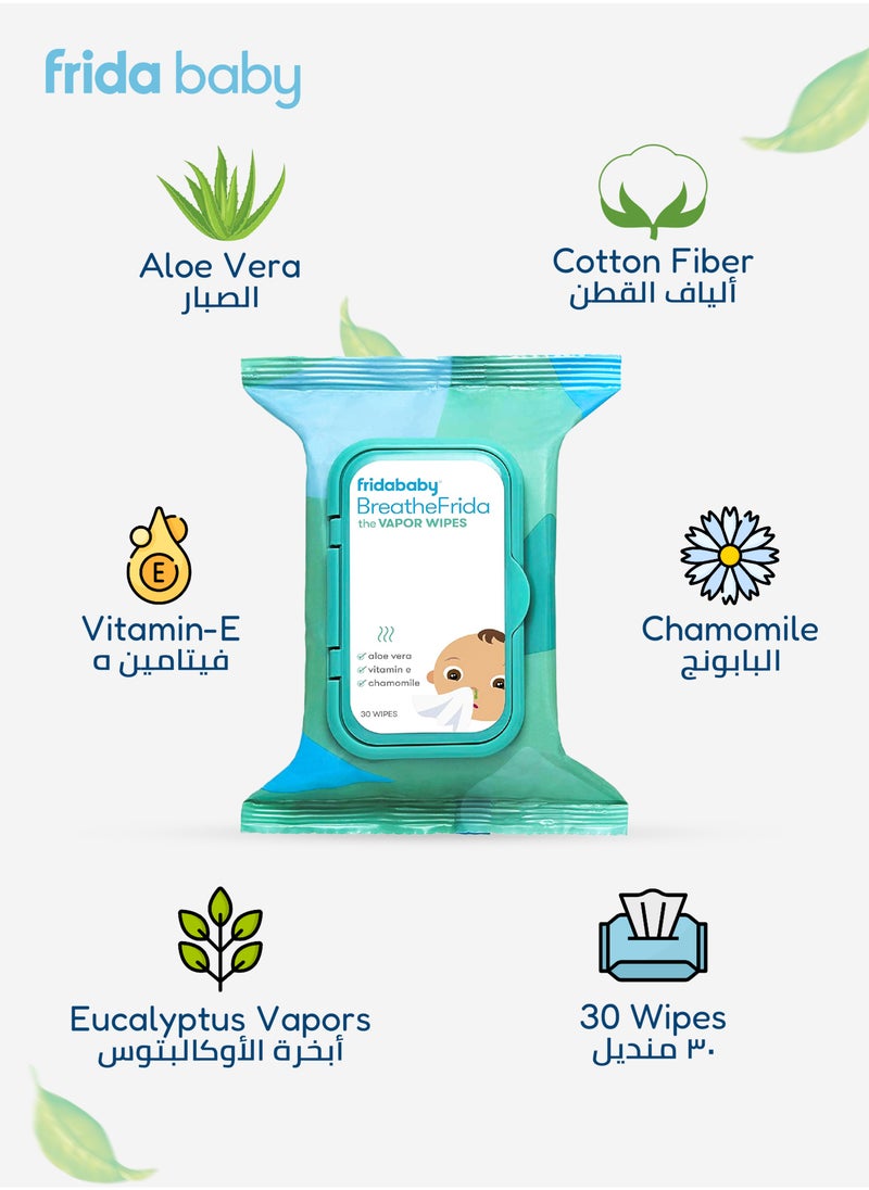 fridababy BreatheFrida Vapor Wipes | Eucalyptus & Aloe Soothing Wipes for Baby's Nose & Chest | Soft, Hydrating & Gentle | Safe Cold & Flu Relief | 30 Count  - Image 3