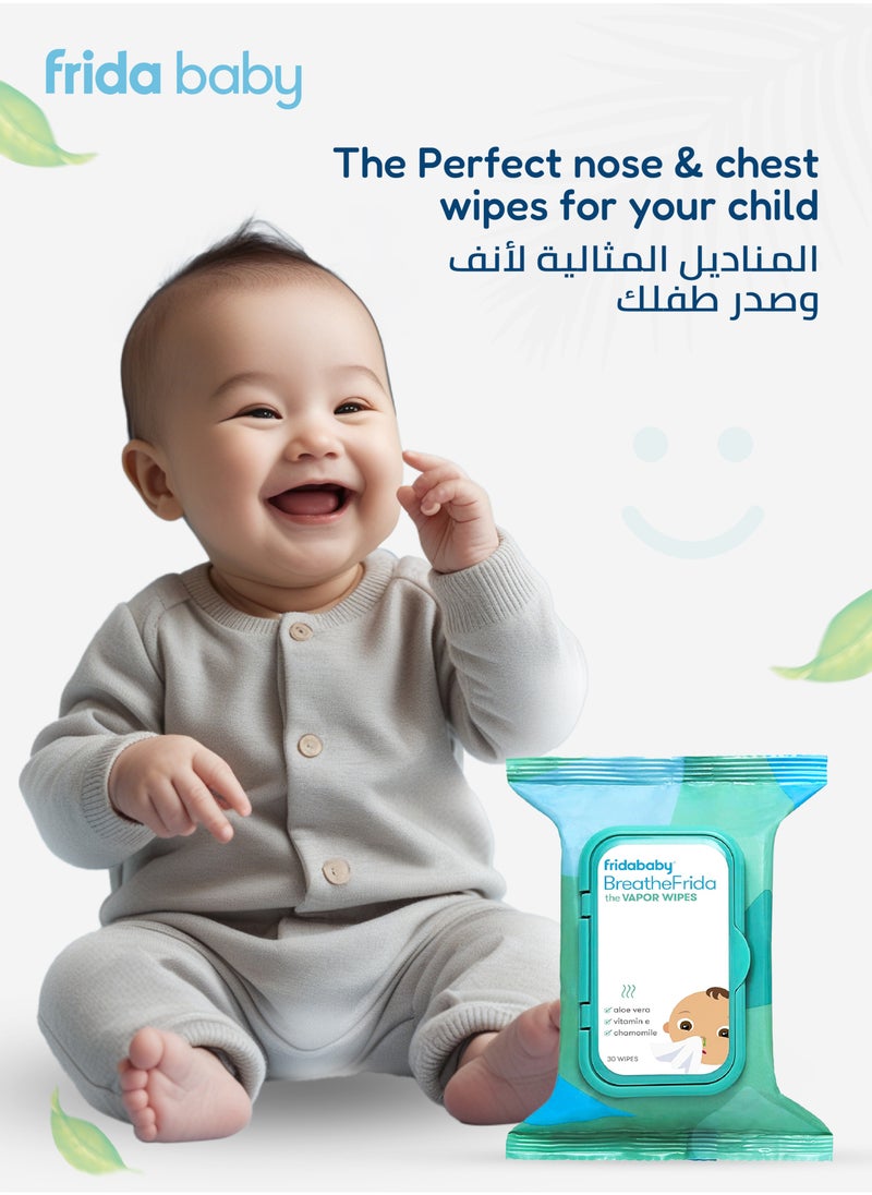 fridababy BreatheFrida Vapor Wipes | Eucalyptus & Aloe Soothing Wipes for Baby's Nose & Chest | Soft, Hydrating & Gentle | Safe Cold & Flu Relief | 30 Count  - Image 4