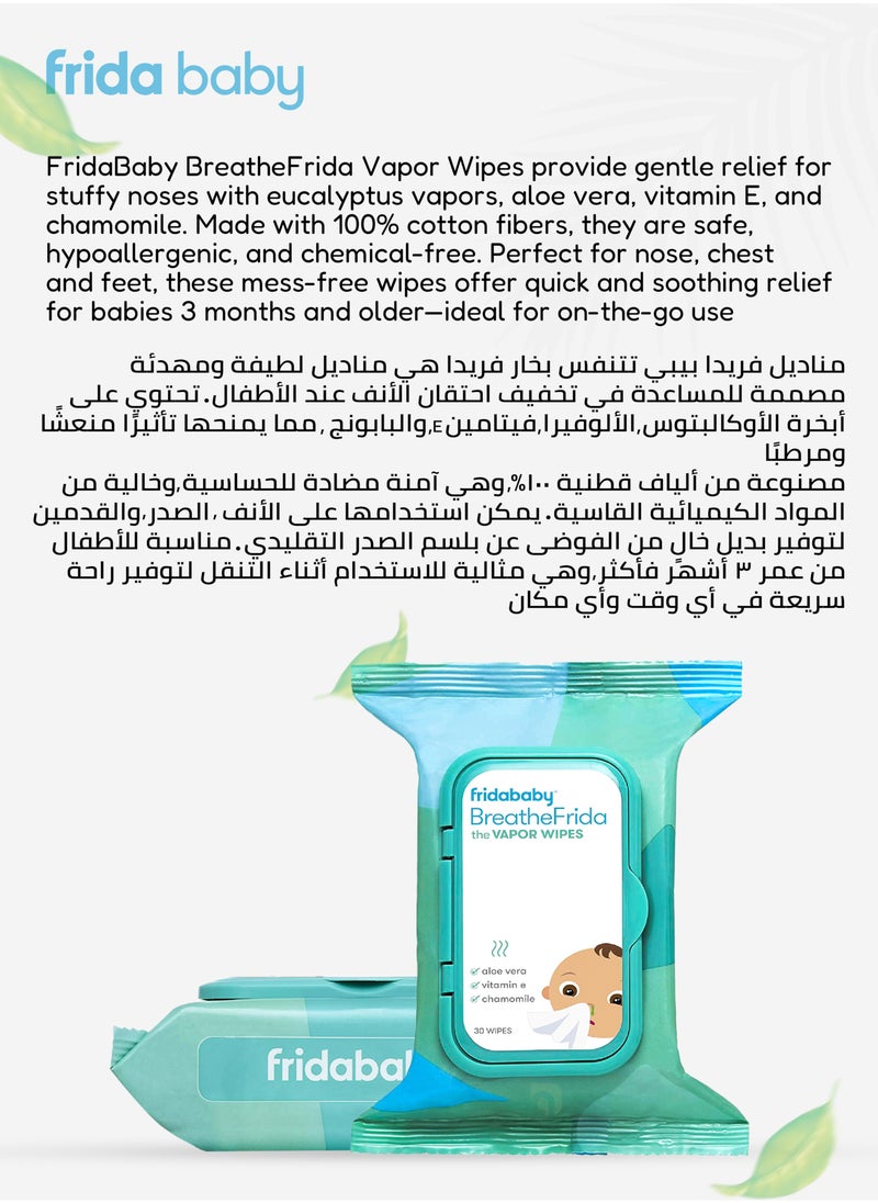 fridababy BreatheFrida Vapor Wipes | Eucalyptus & Aloe Soothing Wipes for Baby's Nose & Chest | Soft, Hydrating & Gentle | Safe Cold & Flu Relief | 30 Count  - Image 5