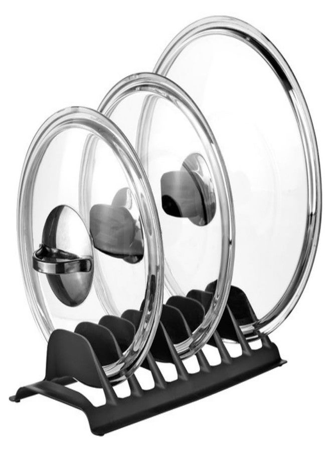 EYNEL Set of 3 Pot Lid Holder and Plate Dish Rack with 7 Compartments, Plastic Pan Top Organizer, Kitchenware Dividers, Cabinet and Countertop Storage Stand, Space-Saving Design (Black, 3) - Image 1