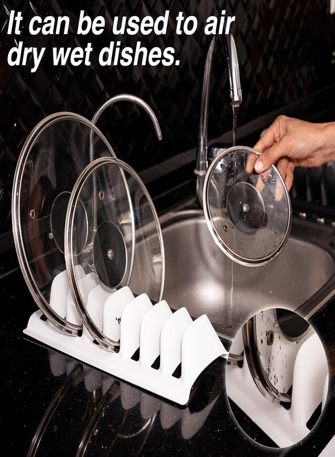 EYNEL Set of 3 Pot Lid Holder and Plate Dish Rack with 7 Compartments, Plastic Pan Top Organizer, Kitchenware Dividers, Cabinet and Countertop Storage Stand, Space-Saving Design (Black, 3) - Image 3