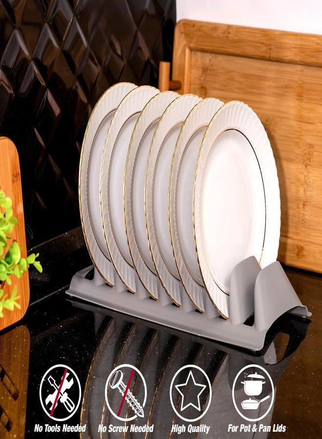 EYNEL Set of 3 Pot Lid Holder and Plate Dish Rack with 7 Compartments, Plastic Pan Top Organizer, Kitchenware Dividers, Cabinet and Countertop Storage Stand, Space-Saving Design (Black, 3) - Image 5