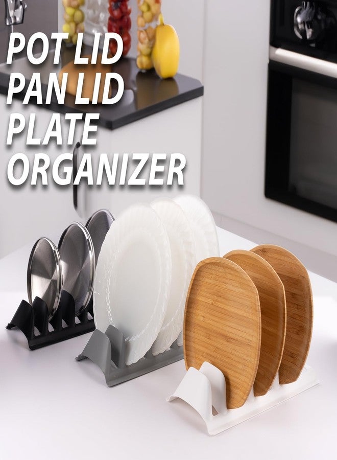EYNEL Set of 3 Pot Lid Holder and Plate Dish Rack with 7 Compartments, Plastic Pan Top Organizer, Kitchenware Dividers, Cabinet and Countertop Storage Stand, Space-Saving Design (Black, 3) - Image 2