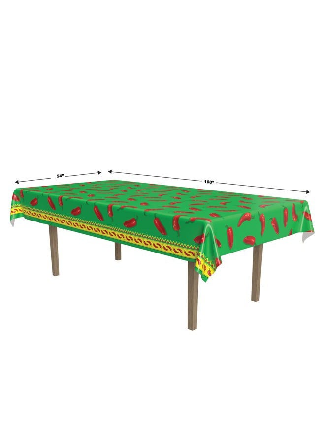 Beistle Plastic Chili Pepper Tablecover for Rectangle Cinco De Mayo Table Cloth Fiesta Party Supplies, Green/Red/Yellow - Image 2