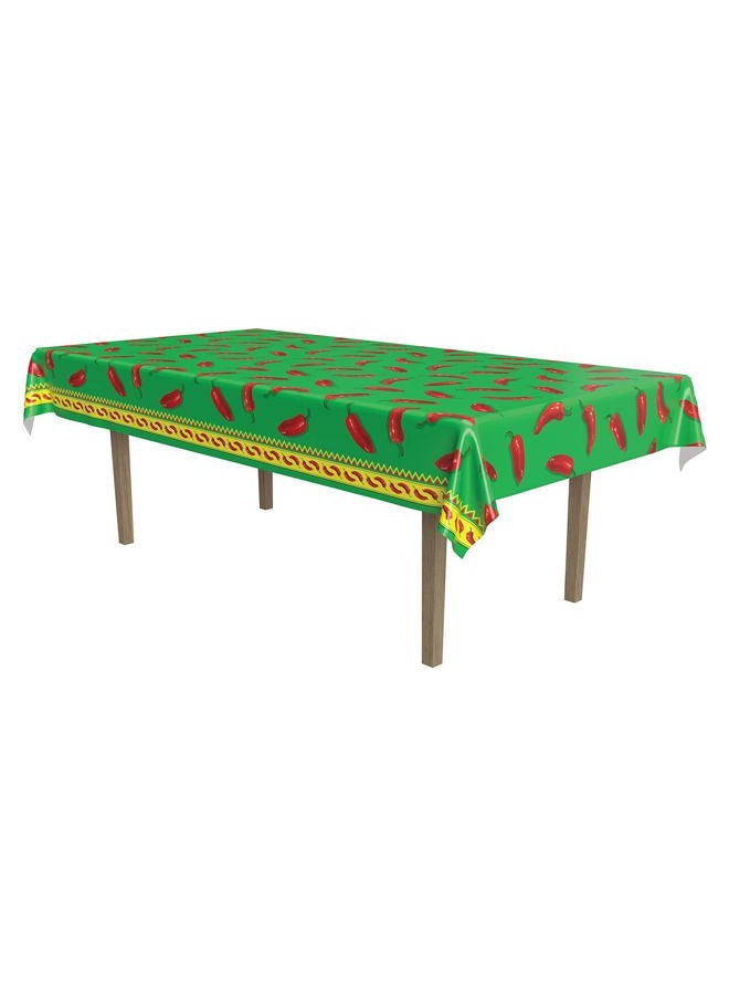 Beistle Plastic Chili Pepper Tablecover for Rectangle Cinco De Mayo Table Cloth Fiesta Party Supplies, Green/Red/Yellow - Image 1