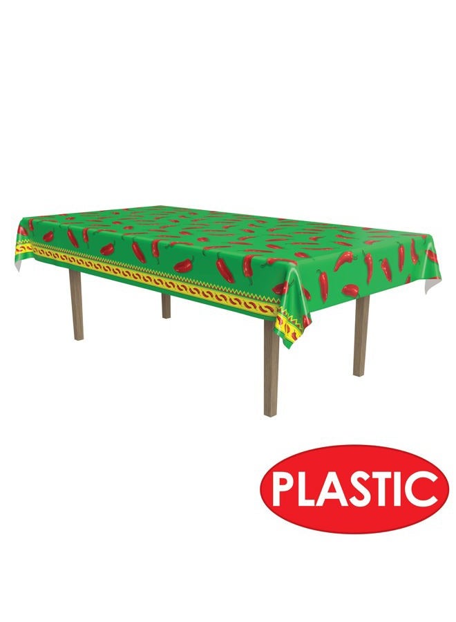 Beistle Plastic Chili Pepper Tablecover for Rectangle Cinco De Mayo Table Cloth Fiesta Party Supplies, Green/Red/Yellow - Image 3