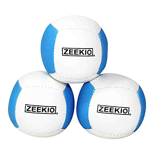 Zeekio Lunar Juggling Balls - [Set of 3], Professional UV Reactive, 6-Panel Balls, Synthetic Leather, Millet Filled, 110g Each, White/Blue - Image 1