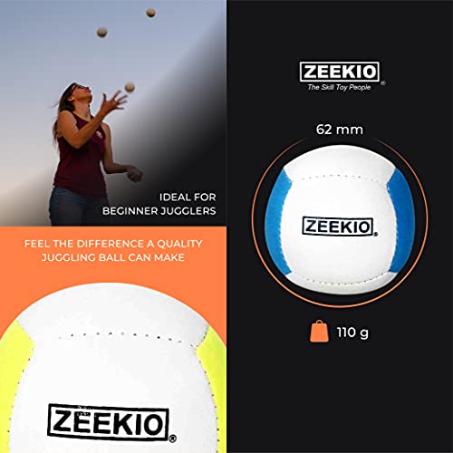 Zeekio Lunar Juggling Balls - [Set of 3], Professional UV Reactive, 6-Panel Balls, Synthetic Leather, Millet Filled, 110g Each, White/Blue - Image 4