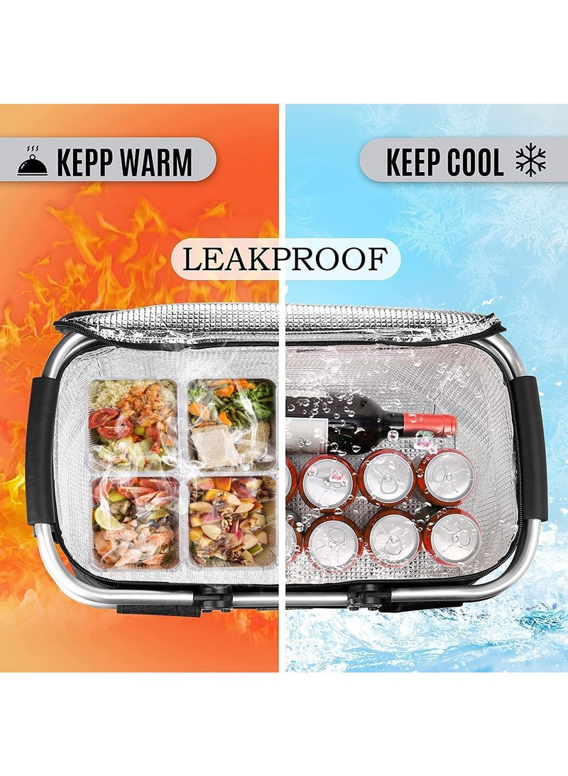 Bluejw Picnic Basket 20L Portable Collapsible Cooler Bag Grocery Bag Shopping Basket With Aluminium Handles For Shopping, Travel, Camping  - Image 3