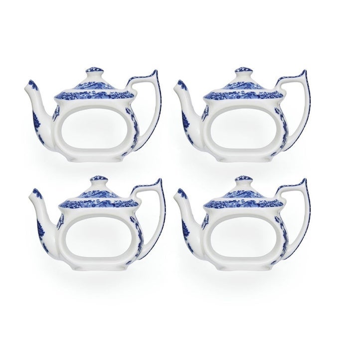 BLUE ITALIAN TEAPOT NAPKIN RINGS SET OF 4 CERAMIC NAPKIN RINGS 25INCH BLUE AND WHITE DESIGNED NAPKIN HOLDER FOR ENTERTAINING TABLE DECORATIONS OR GIFT