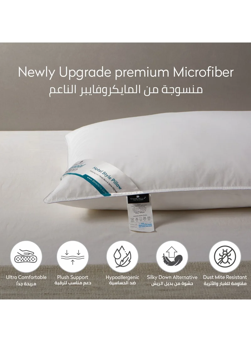 Donetella White-1000G (Pack of 4) Bed Pillow, 4 Pieces, 1000 Gram Each, Size 50x75 cm, Luxury Down Alternative Filling, Soft Brushed Microfiber, Anti-Allergy, White, Pack of 4  | Best Price UAE