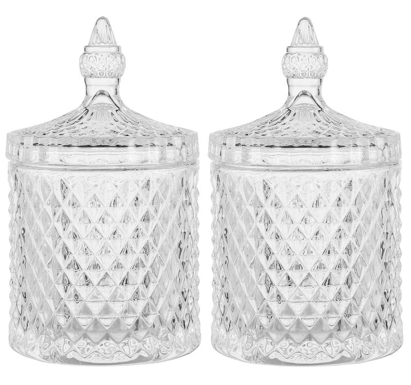 rejomiik rejomiik Qtip Holder Glass Apothecary Jars with Lid Bathroom Accessories Vanity Organizers and Makeup Storage for Cotton Swabs Makeup Sponges Candy Jewelry 2 Pack Large Clear 