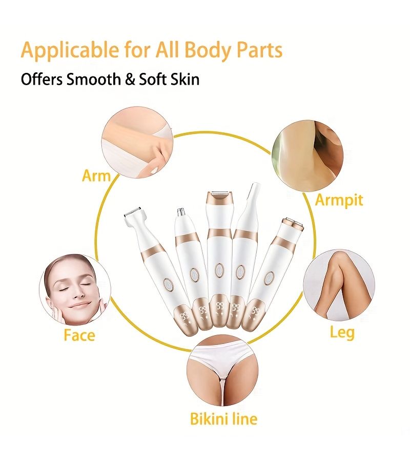 Rose Golden 5 in 1 Painless Women Intimate Trimmer Type C USB Fast Charging Body Shaver - Image 3