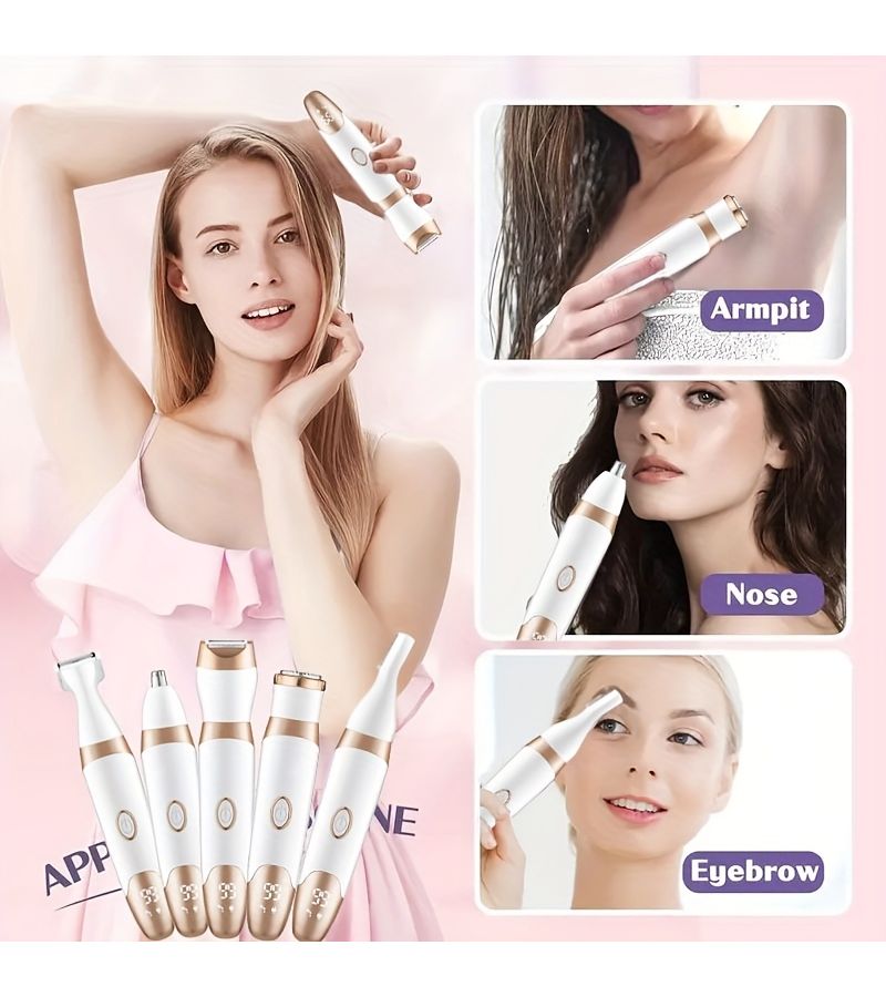 Rose Golden 5 in 1 Painless Women Intimate Trimmer Type C USB Fast Charging Body Shaver - Image 2