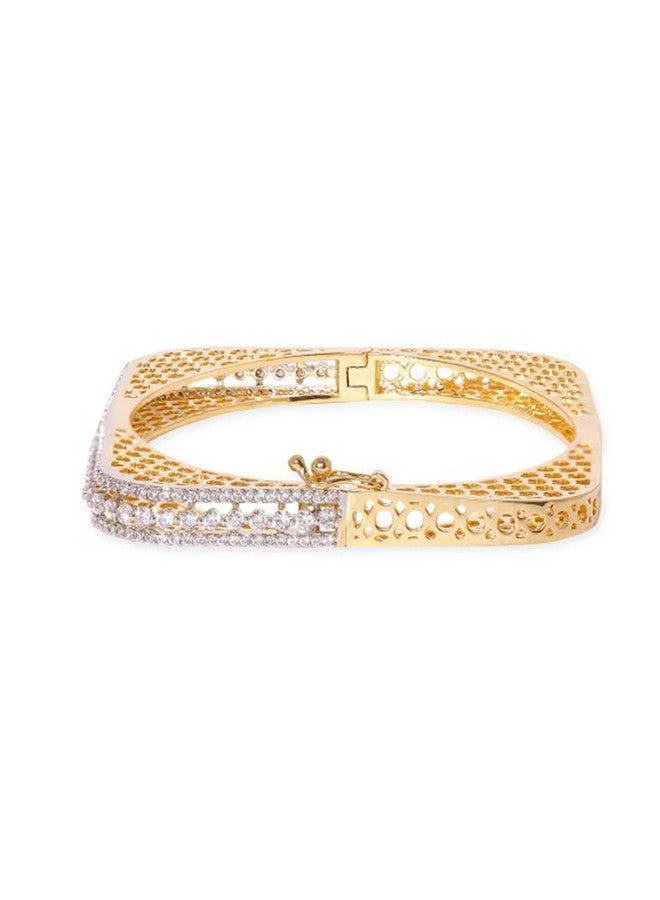 Rubans Brass Cubic Zirconia Gold-Plated Bangle-Style Bracelet - Image 2