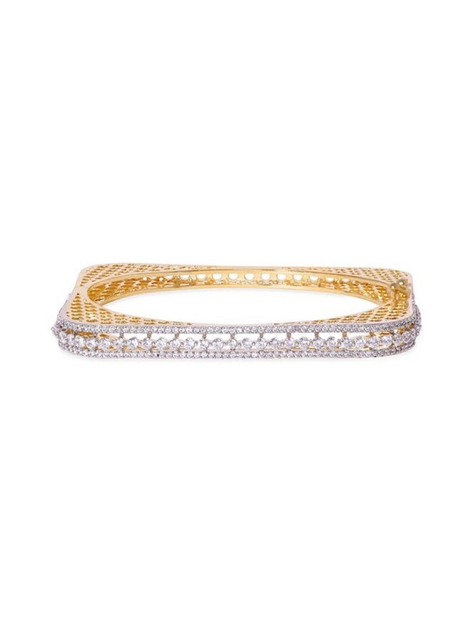 Rubans Brass Cubic Zirconia Gold-Plated Bangle-Style Bracelet - Image 1